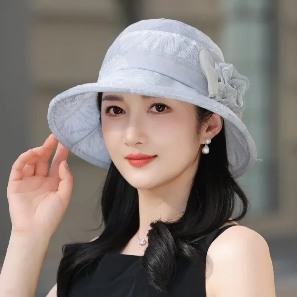 Elegant Fisherman Flower Contrast Color Bucket Portable Wide Brim Beach Sun Hat - Image 7