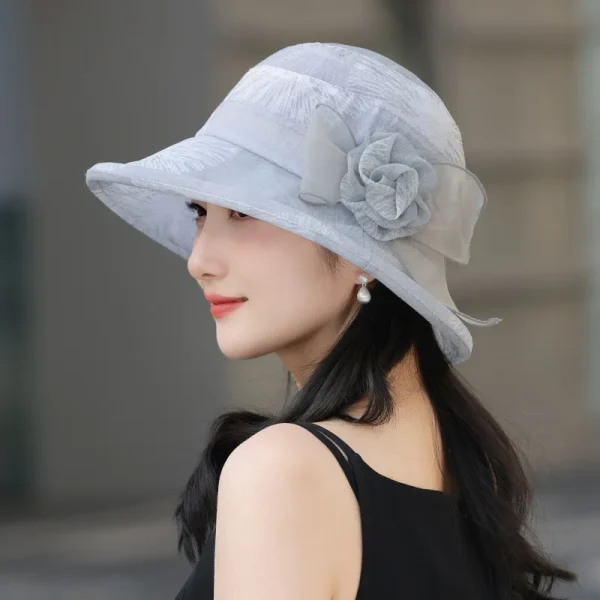 Elegant Fisherman Flower Contrast Color Bucket Portable Wide Brim Beach Sun Hat - Image 6