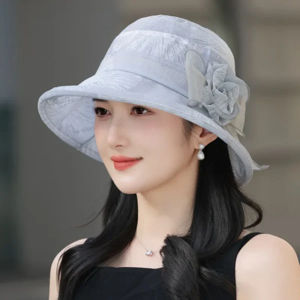 Elegant Fisherman Flower Contrast Color Bucket Portable Wide Brim Beach Sun Hat - Image 5