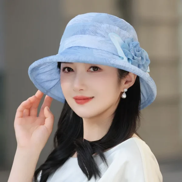 Elegant Fisherman Flower Contrast Color Bucket Portable Wide Brim Beach Sun Hat - Image 4