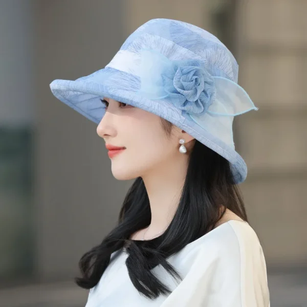 Elegant Fisherman Flower Contrast Color Bucket Portable Wide Brim Beach Sun Hat - Image 3