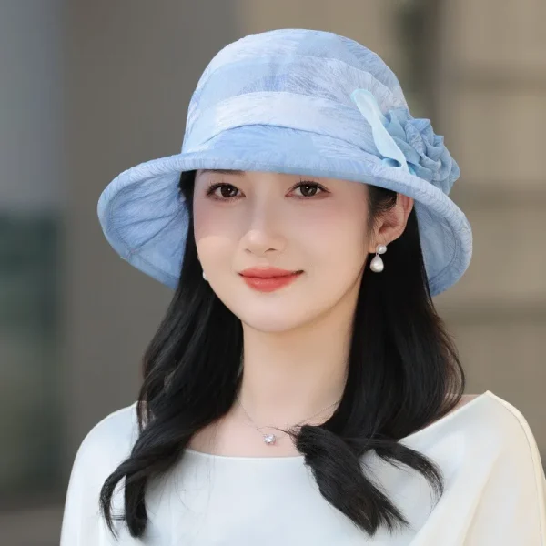 Elegant Fisherman Flower Contrast Color Bucket Portable Wide Brim Beach Sun Hat - Image 2