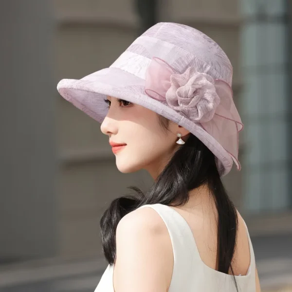 Elegant Fisherman Flower Contrast Color Bucket Portable Wide Brim Beach Sun Hat - Image 18