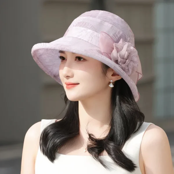 Elegant Fisherman Flower Contrast Color Bucket Portable Wide Brim Beach Sun Hat - Image 17