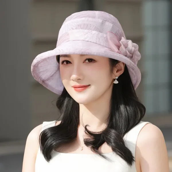 Elegant Fisherman Flower Contrast Color Bucket Portable Wide Brim Beach Sun Hat - Image 16