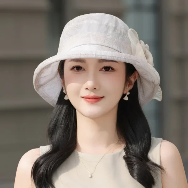 Elegant Fisherman Flower Contrast Color Bucket Portable Wide Brim Beach Sun Hat - Image 15