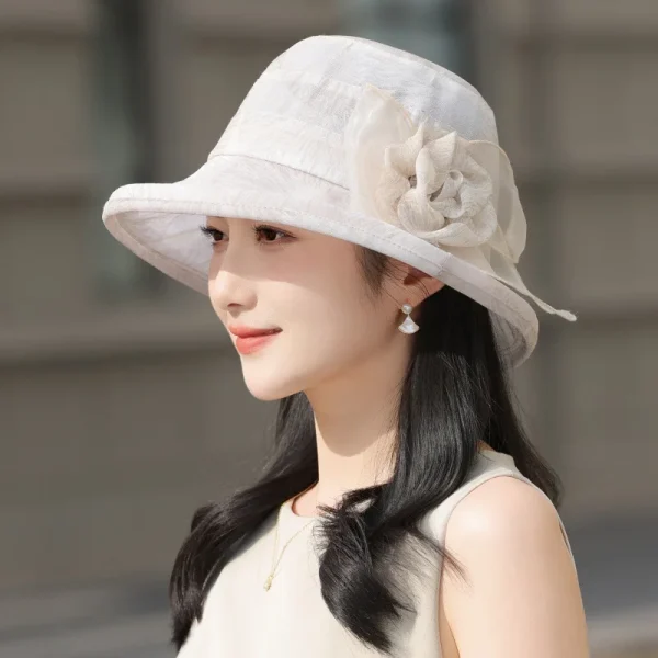 Elegant Fisherman Flower Contrast Color Bucket Portable Wide Brim Beach Sun Hat - Image 13