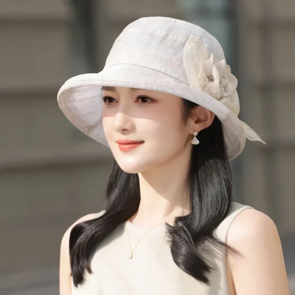 Elegant Fisherman Flower Contrast Color Bucket Portable Wide Brim Beach Sun Hat - Image 12