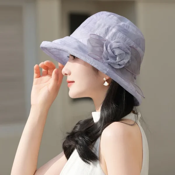 Elegant Fisherman Flower Contrast Color Bucket Portable Wide Brim Beach Sun Hat - Image 11