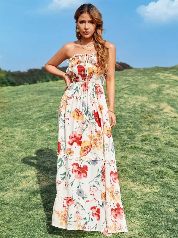 Elegant Floral Print Sleeveless Backless Daily Casual Maxi Dress - Image 2