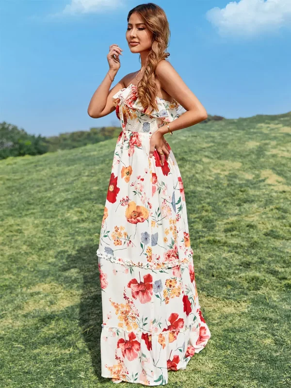 Elegant Floral Print Sleeveless Backless Daily Casual Maxi Dress - Image 3