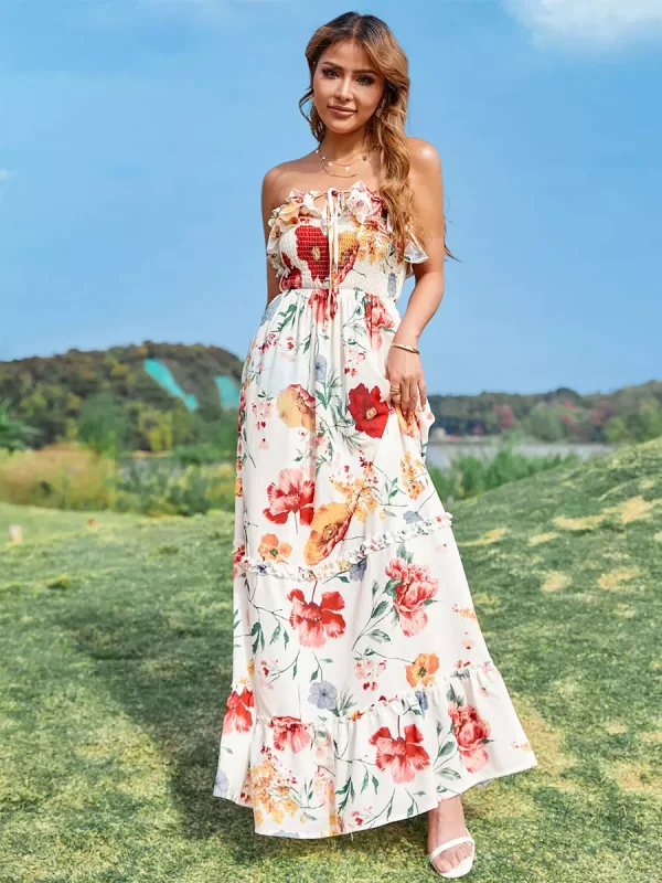 Elegant Floral Print Sleeveless Backless Daily Casual Maxi Dress