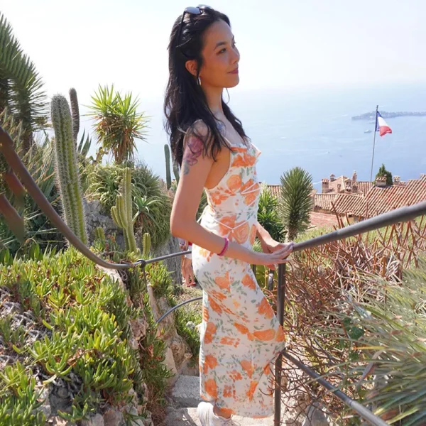 Elegant Floral Print Spaghetti Strap Sleeveless Backless Bandage Party Dress - Image 5