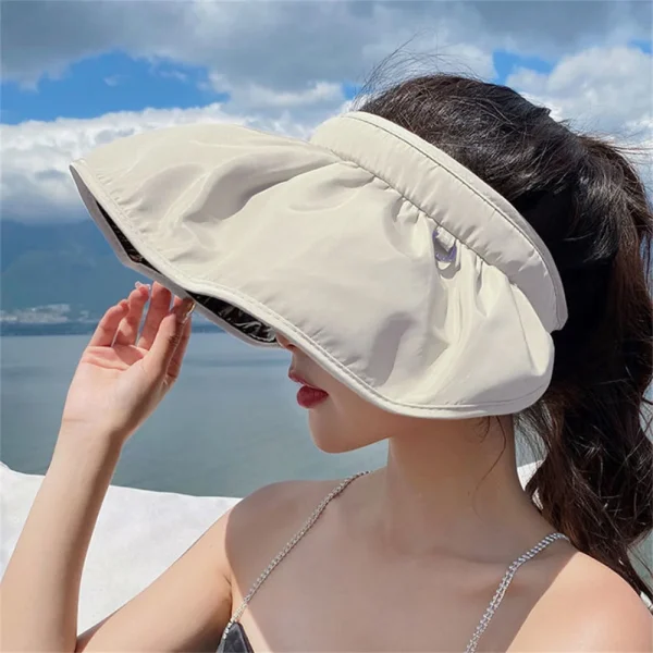Elegant Foldable Hair Hoop Hat Portable Outdoor Beach Soft Foldable Wide Brim Stylish Sun Hat - Image 2