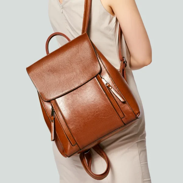 Elegant Genuine Leather Backpack Natural Skin Book Laptop Rucksack Messenger Cross body Shoulder Bag - Image 3