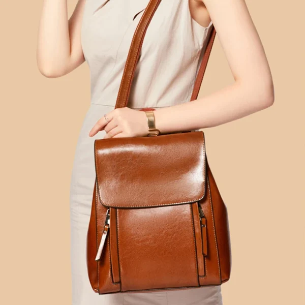 Elegant Genuine Leather Backpack Natural Skin Book Laptop Rucksack Messenger Cross body Shoulder Bag - Image 2