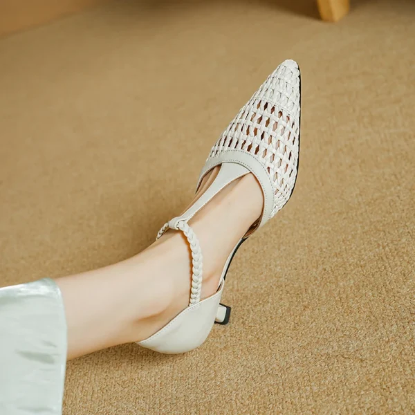 Elegant Buckle Strap Genuine Leather Pointed Toe Thin High Heel Sandals - Image 5