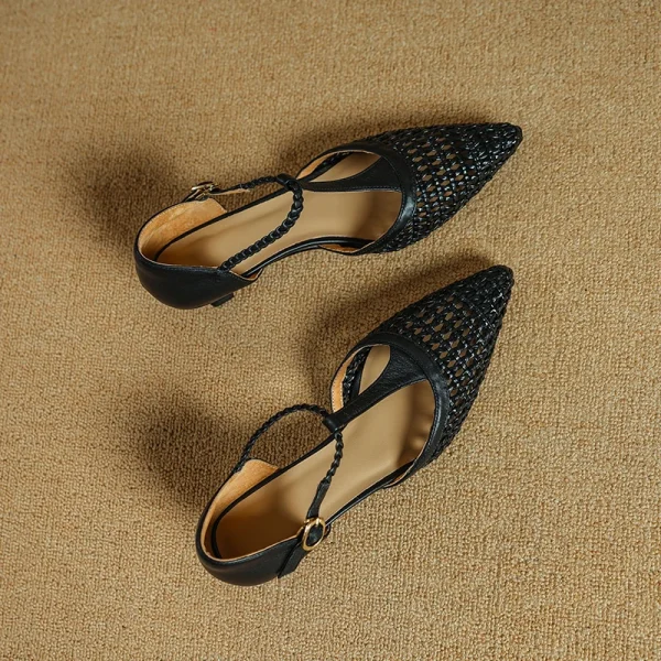 Elegant Buckle Strap Genuine Leather Pointed Toe Thin High Heel Sandals - Image 12