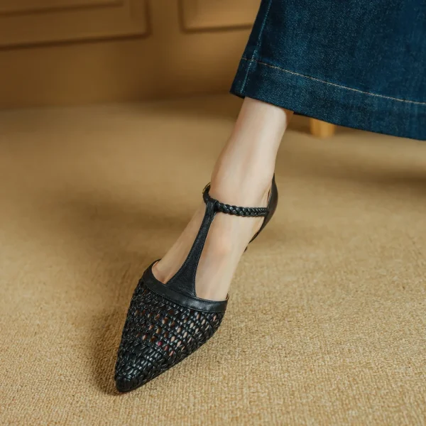 Elegant Buckle Strap Genuine Leather Pointed Toe Thin High Heel Sandals - Image 9