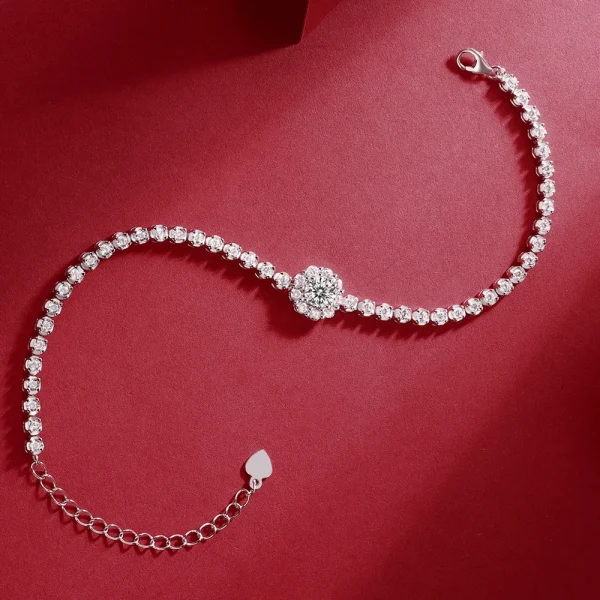 Elegant Geometric Moissanite 925 Sterling Silver Diamond Adjustable Tennis Charm Bracelets - Image 4