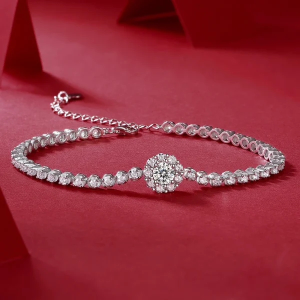 Elegant Geometric Moissanite 925 Sterling Silver Diamond Adjustable Tennis Charm Bracelets - Image 3