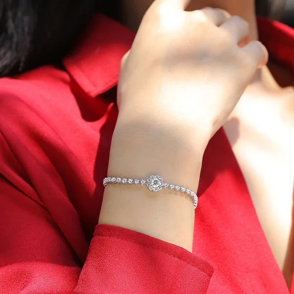 Elegant Geometric Moissanite 925 Sterling Silver Diamond Adjustable Tennis Charm Bracelets