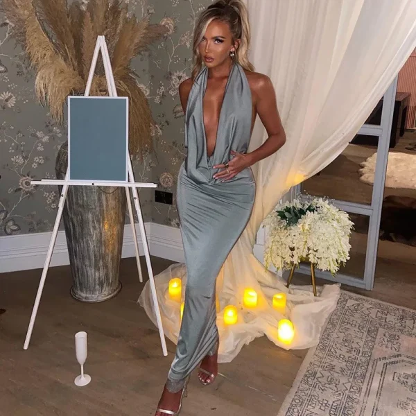 Elegant Halter Backless Party Outfits Evening Birthday Bodycon Maxi Dress - Image 14
