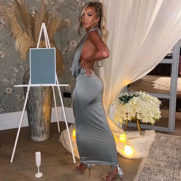 Elegant Halter Backless Party Outfits Evening Birthday Bodycon Maxi Dress - Image 15