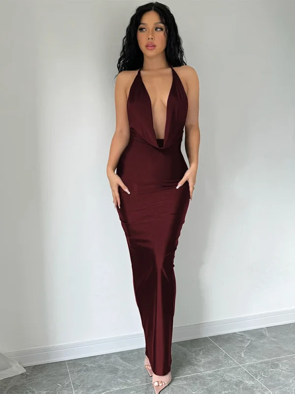 Elegant Halter Backless Party Outfits Evening Birthday Bodycon Maxi Dress - Image 16