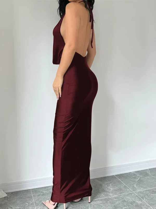 Elegant Halter Backless Party Outfits Evening Birthday Bodycon Maxi Dress - Image 18
