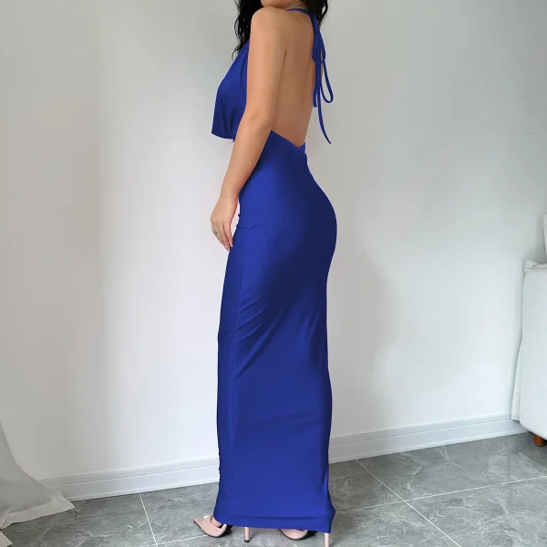 Elegant Halter Backless Party Outfits Evening Birthday Bodycon Maxi Dress - Image 8