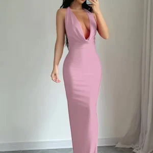 Elegant Halter Backless Party Outfits Evening Birthday Bodycon Maxi Dress