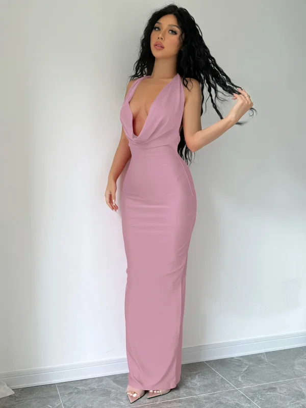 Elegant Halter Backless Party Outfits Evening Birthday Bodycon Maxi Dress - Image 4