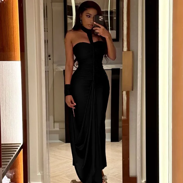 Elegant Halter Backless Skinny Hand Strap Hem Trend Vacation Birthday Party Maxi Dress - Image 6