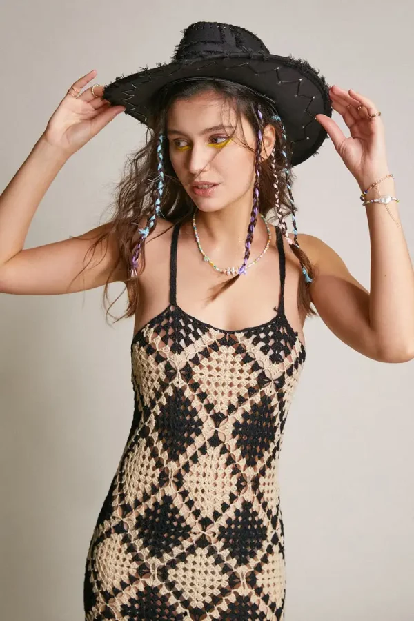 Elegant Handmade Long Crochet Tunic Hollow Out Slit Leg Maxi Dress