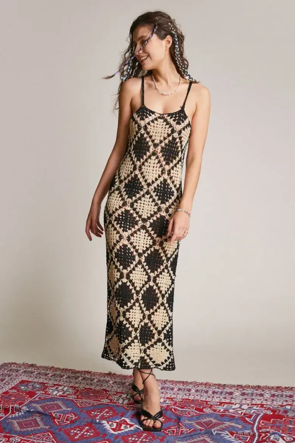 Elegant Handmade Long Crochet Tunic Hollow Out Slit Leg Maxi Dress - Image 3