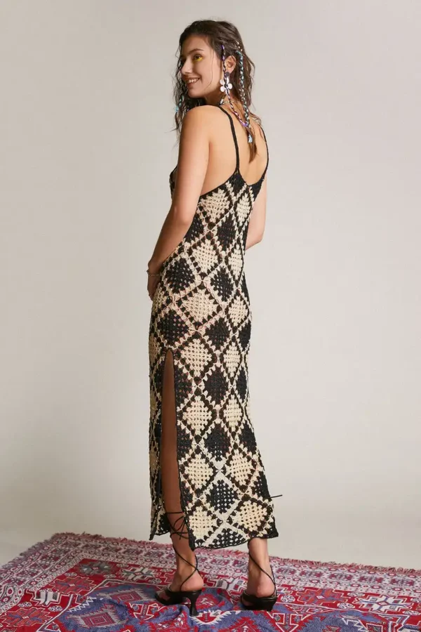 Elegant Handmade Long Crochet Tunic Hollow Out Slit Leg Maxi Dress - Image 4