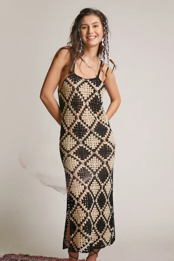Elegant Handmade Long Crochet Tunic Hollow Out Slit Leg Maxi Dress - Image 5