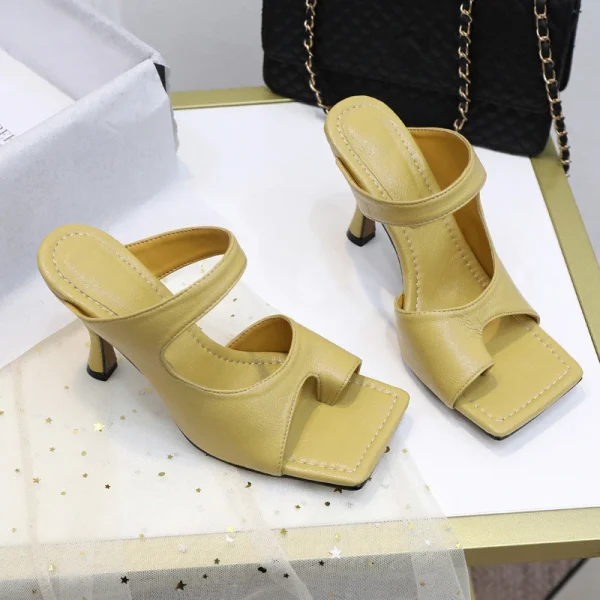 Elegant High Quality Stiletto Peep Toe Hand-Made Square Toe Sandals - Image 12