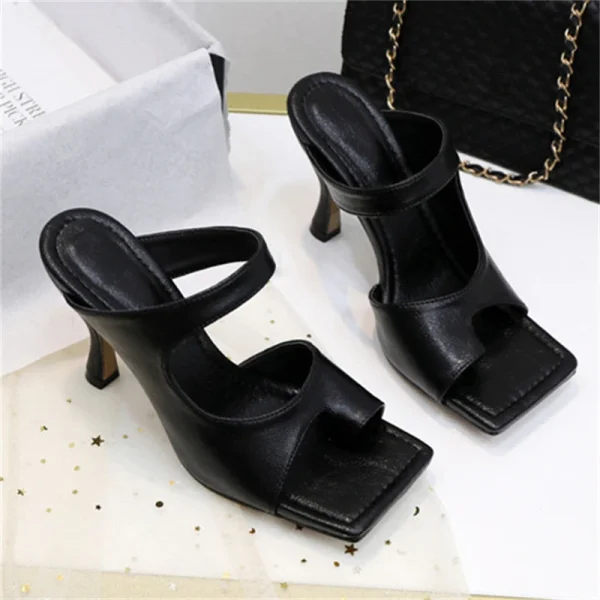 Elegant High Quality Stiletto Peep Toe Hand-Made Square Toe Sandals - Image 6