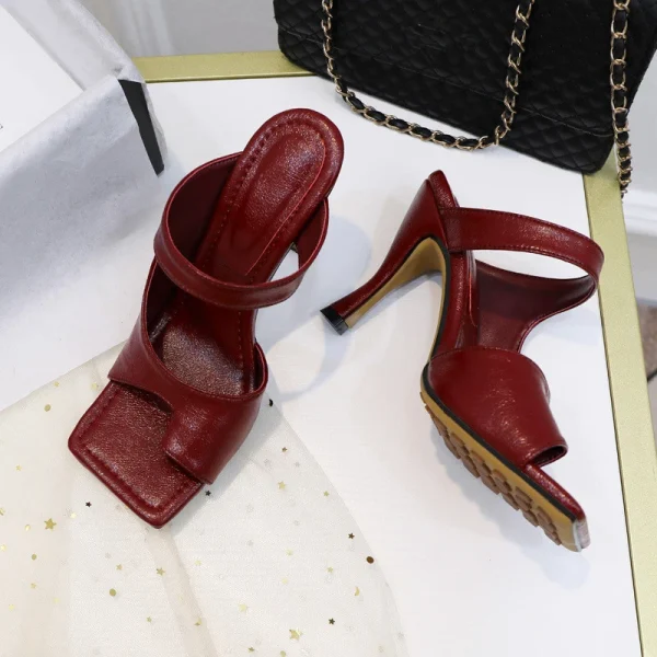 Elegant High Quality Stiletto Peep Toe Hand-Made Square Toe Sandals - Image 3