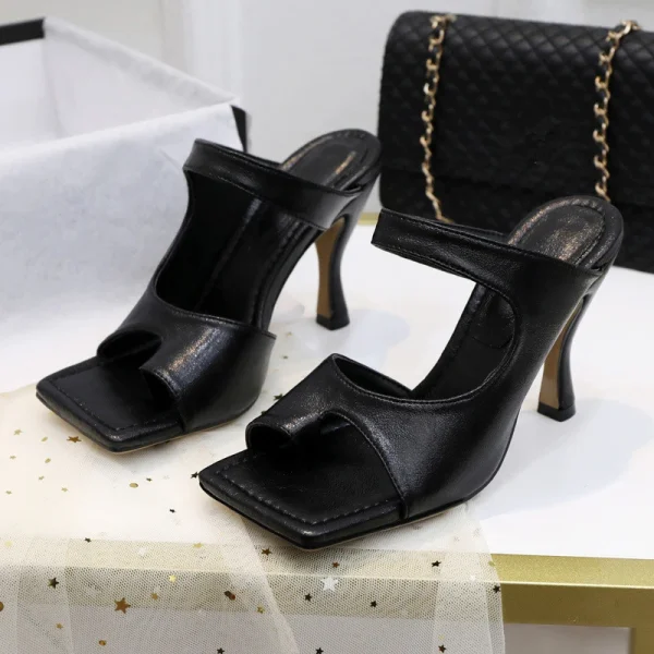 Elegant High Quality Stiletto Peep Toe Hand-Made Square Toe Sandals - Image 5
