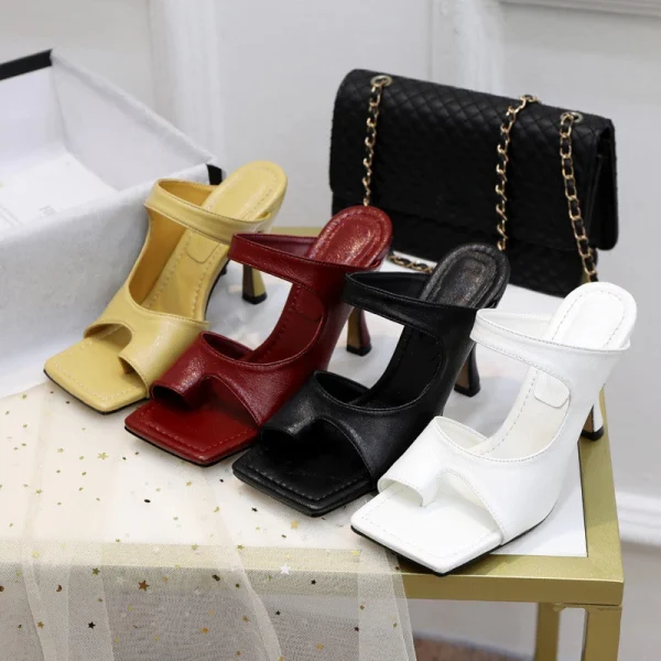 Elegant High Quality Stiletto Peep Toe Hand-Made Square Toe Sandals - Image 14