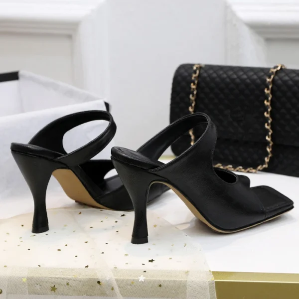 Elegant High Quality Stiletto Peep Toe Hand-Made Square Toe Sandals - Image 8