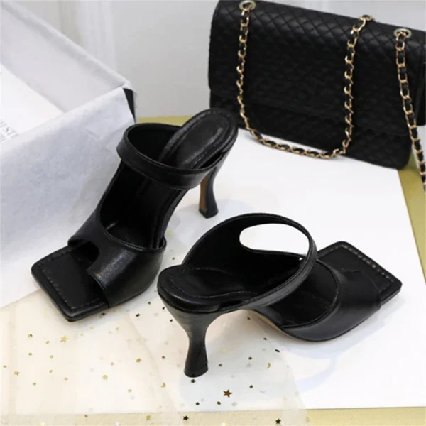 Elegant High Quality Stiletto Peep Toe Hand-Made Square Toe Sandals - Image 7