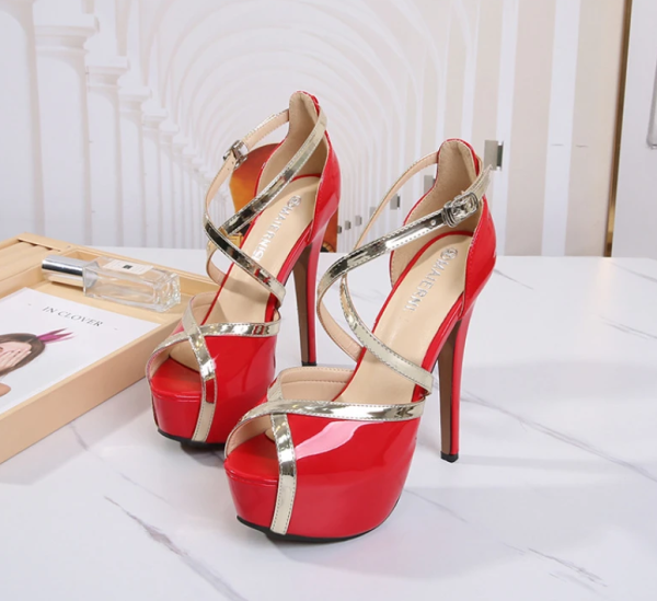 Elegant Hollow Cross-Haired Fish Mouth High Heels Sandals - Image 14