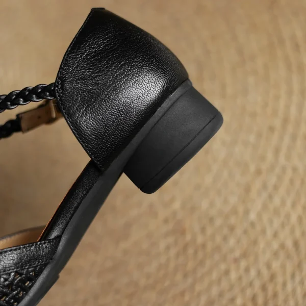 Elegant Hollow-out Sheepskin Narrow Band T-strap Flats Sandals - Image 18