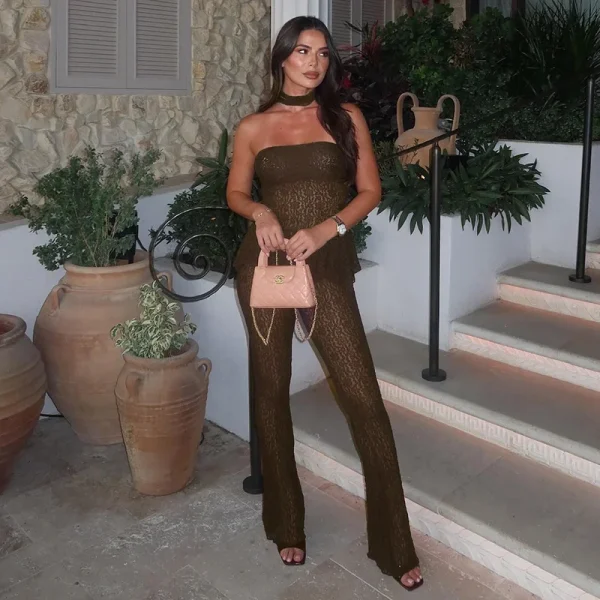 Elegant Lace Halter Strapless Crop Top And Trouser Matching Sets - Image 7