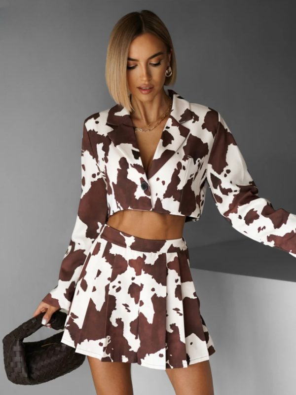 Elegant Long Sleeve Crop Shirt With High Waist Pleated Mini Skirt Set - Image 7