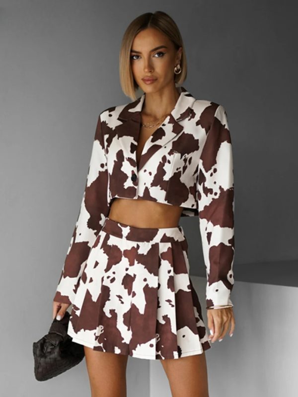 Elegant Long Sleeve Crop Shirt With High Waist Pleated Mini Skirt Set - Image 6